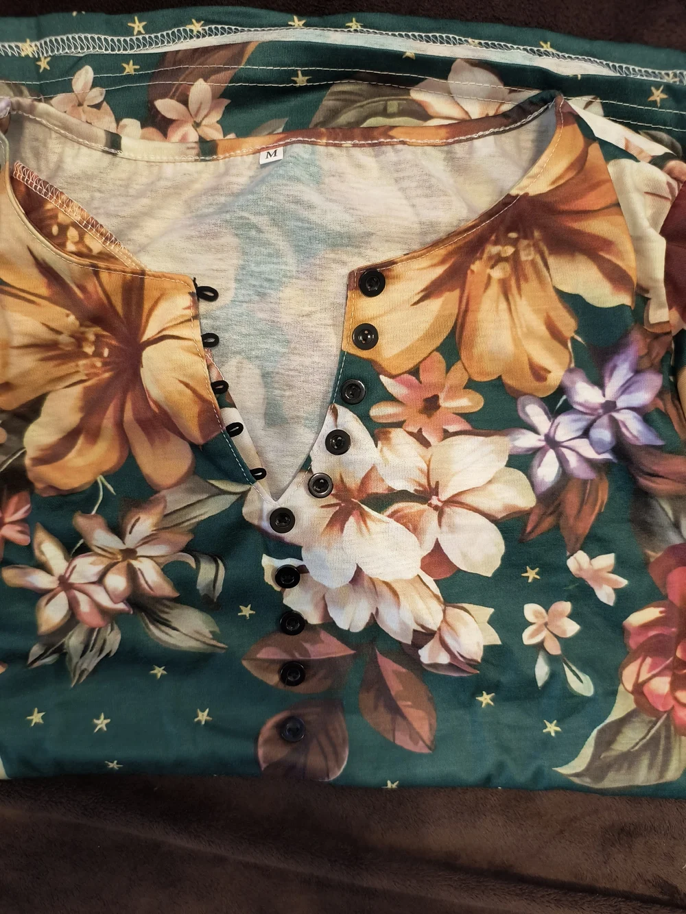 Floral Cold-Shoulder Women’s Top in Teal - Picture 4 of 9